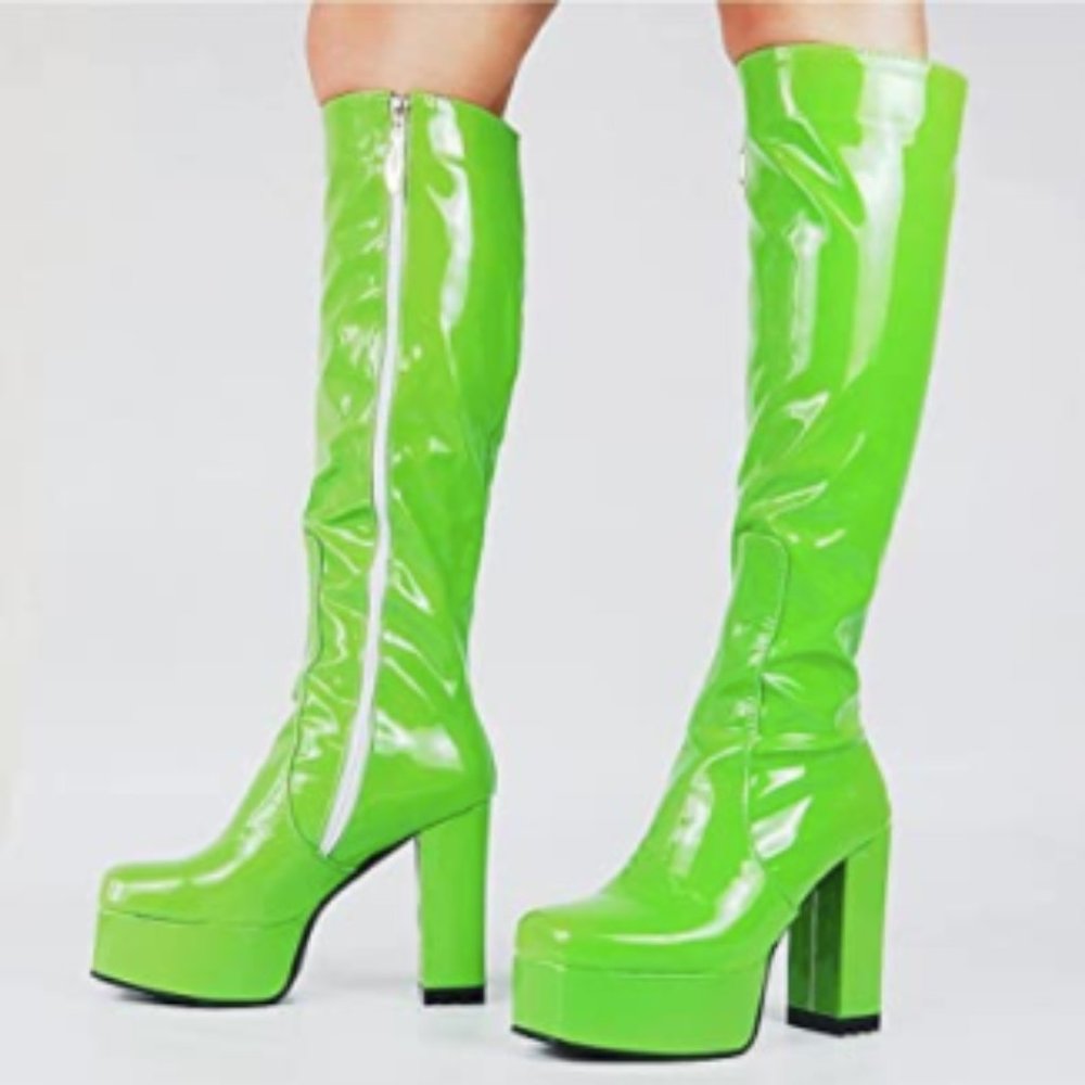 Patent Neon Green Boots